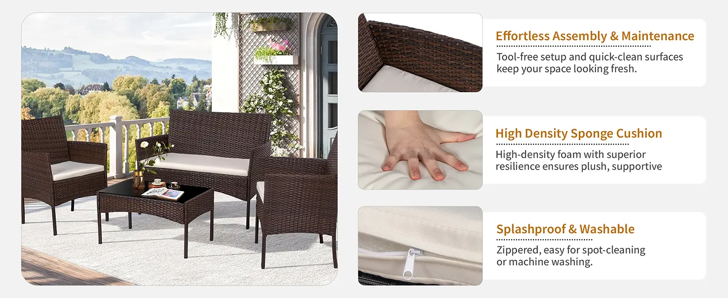Set mobilier terasă ratan 4 piese, detaliu 2